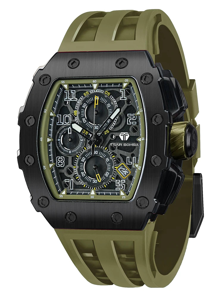 TSAR BOMBA Uhr für Herren, Luxusmarke, Tonneau-Design, wasserdichte Uhr, Edelstahl-Armbanduhr, modische rechteckige Herrenuhr