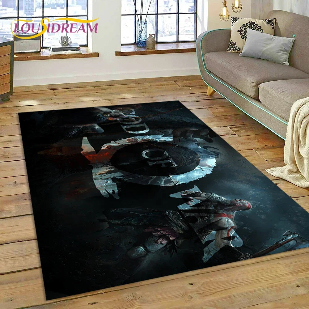 God of War Games Kratos Cartoon 3D Carpet Rug for Bedroom Living Room Home Sofa Decoration,Children Game Large Decor Floor Mat