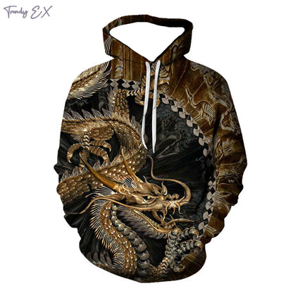 Neues 3D-Sweatshirt mit lila Flammendrachen-Grafik, Kordelzug, Pullover-Kapuze, Harajuku-Stil, Kängurutasche und langen Ärmeln für Herren