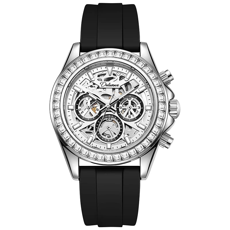 Diamond Bezel Stainless Steel Automatic Watch Fashion Mulitfunction Waterproof Luminous Mechanical Watches for Men