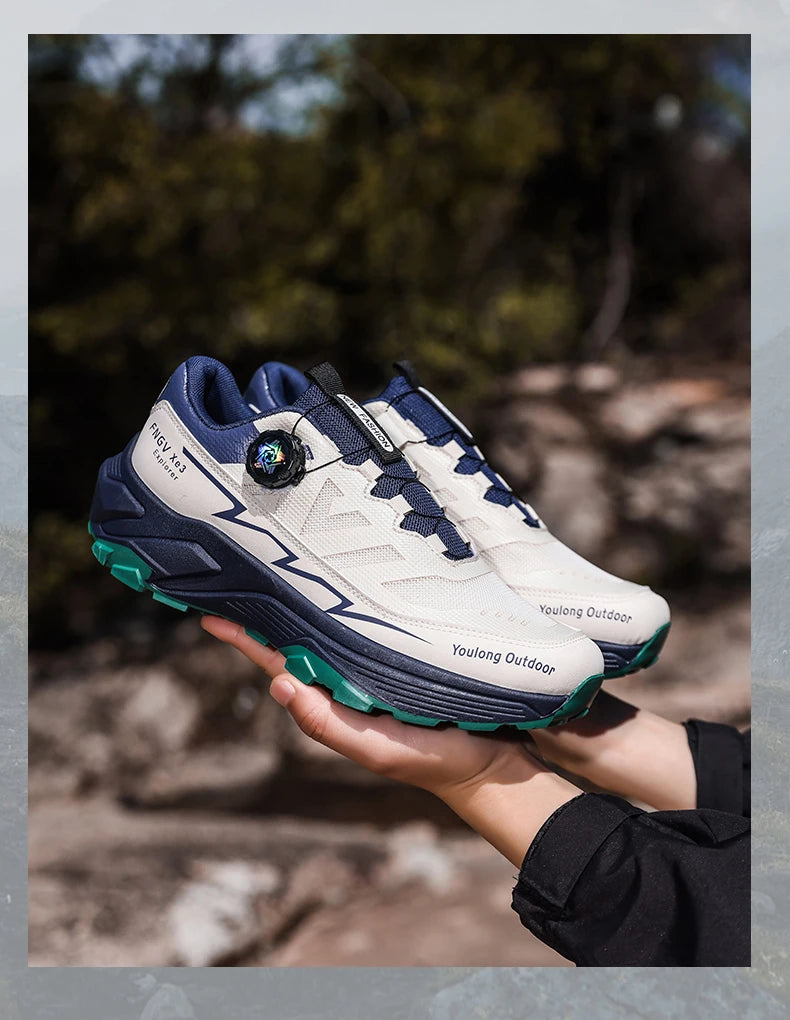 Outdoor Hiking Shoes for Men, Lightweight Trekking Shoes, Breathable Mesh Sneakers, Casual Walking Shoes, Rotating Buckle Design, Non-Slip and Wear-Resistant Trail Shoes, Suitable for Hiking and Camping, 2026 New Running Shoe