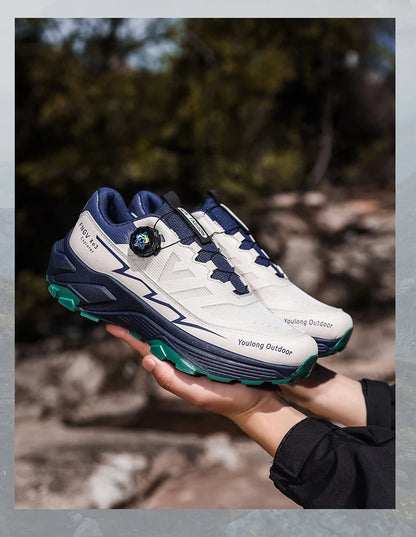 Outdoor Hiking Shoes for Men, Lightweight Trekking Shoes, Breathable Mesh Sneakers, Casual Walking Shoes, Rotating Buckle Design, Non-Slip and Wear-Resistant Trail Shoes, Suitable for Hiking and Camping, 2026 New Running Shoe