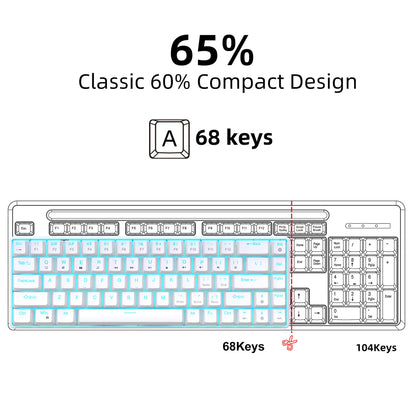 Tastiera meccanica gaming 60% USB con tasti bianchi, mini tastiera gamer ergonomica per computer, retroilluminata, tastiera PC per musica
