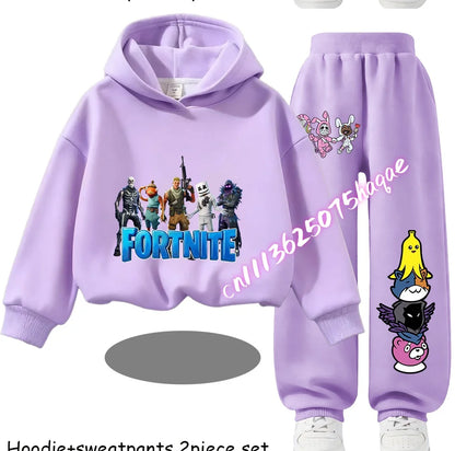 Fortnite Printed Children's Hoodies Cartoon Comfortable 2pcs Suit Loose Long Sleeve Tops with Pant Autumn Winter Clothes Gift