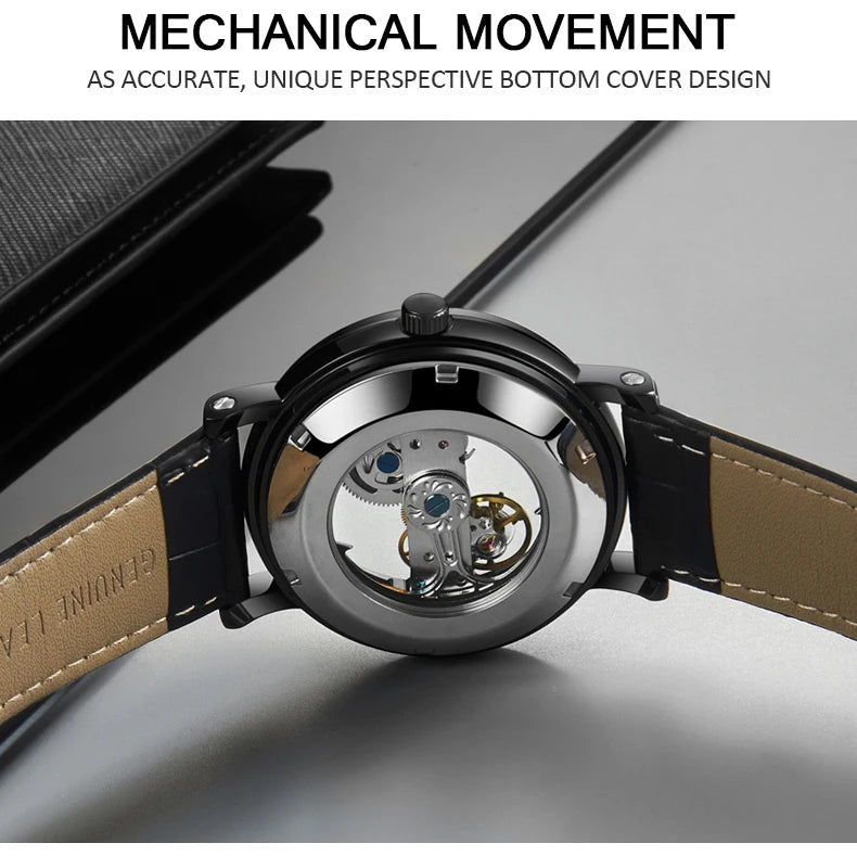Watch Men Automatic Watch Luxury Watch Man Mechanical Wristwatch Skeleton Design Waterproof Leather Strap Male Watch Reloj Hombr