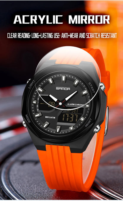 Fashion SANDA 6267 Men's Electronic Watch Multifunctional Operation Night light waterproof Dual Display Student Electronic Watch