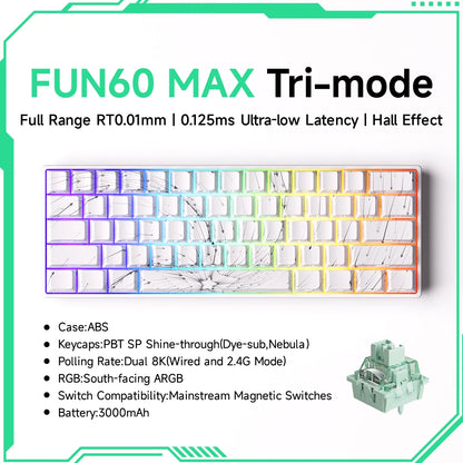 Teclado mecánico MONSGEEK FUN60 PRO&MAX HE con interruptores magnéticos, teclado gaming inalámbrico 60%, Rapid Trigger 8K ARGB personalizable