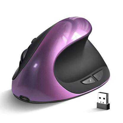 BTS-908 Mouse verticale ricaricabile di tendenza, mouse wireless ergonomico con ricevitore USB 2.4G, DPI regolabile fino a 1600 e 6 pulsanti