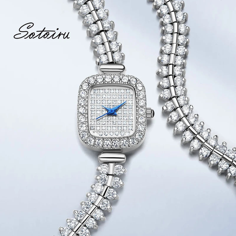 Sotoiru Square Luxury Diamond Watch For Women Silver Quartz Wristwatch Bling Bling Jewelry Zircon Wrap Watches Female Clock 2026