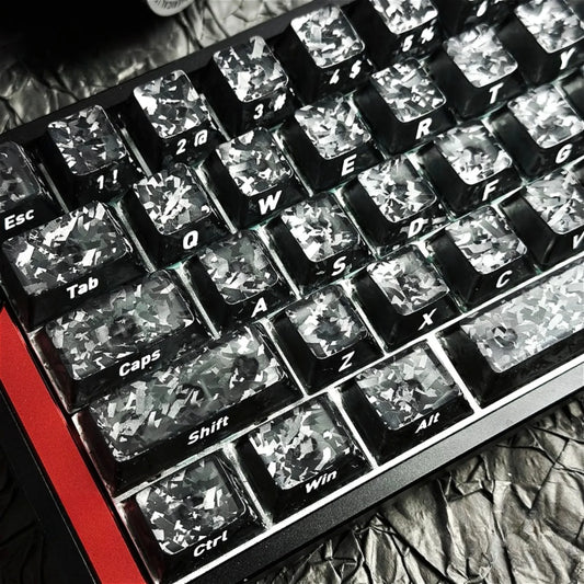 Black Carbon Fiber Translucent Cherry Keycap Kit PC 110 Key Suitable for 61/75/87/104/108 Magnetic Axis Keyboard Wooting