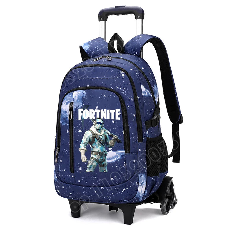Fortnite 2 viename vežimėlis-kuprinė su žvaigždėto dangaus raštu, didelės talpos vandeniui atsparus nešiojamojo kompiuterio krepšys su laiptų įveikimo konstrukcija, mokyklinė kuprinė moksleiviams