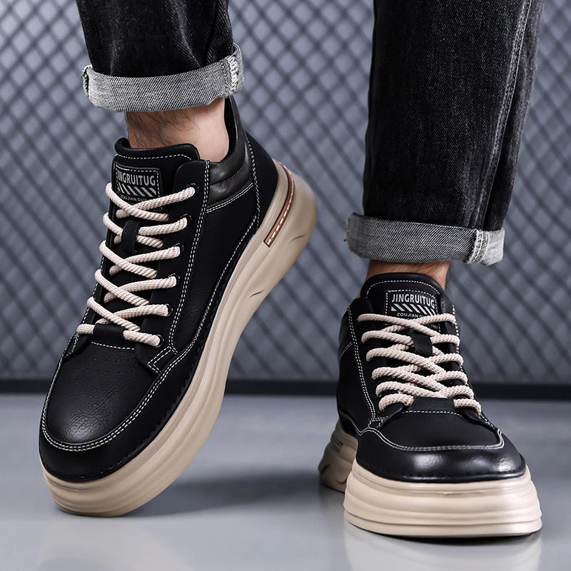 High Quality Mens Casual Leather Thick Bottom Oxford Shoes Fashion Outdoor Flat Top Quality Oxford Shoes Handmade Walking Shoes