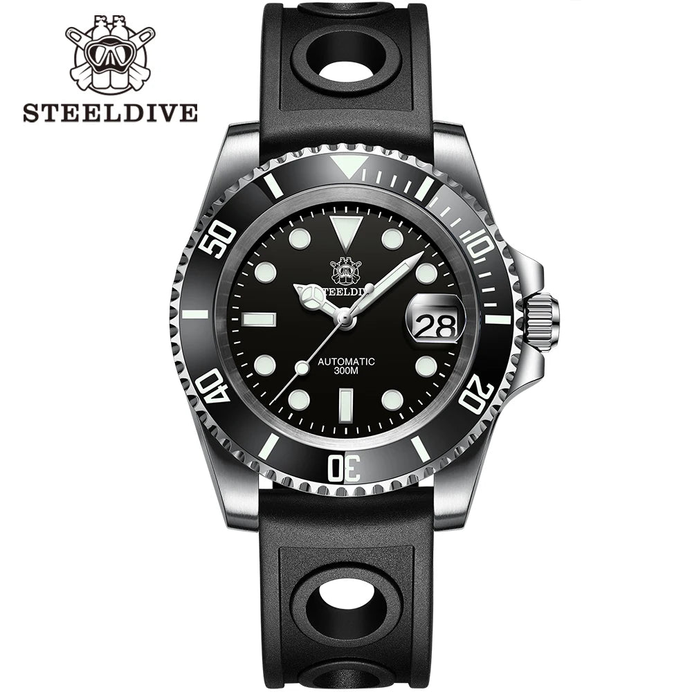 STEELDIVE SD1953 41MM Classic Water Ghost Calendar Magnifier NH35 Mechanical Movement BGW9 Super Luminous 30Bar Waterproof Watch