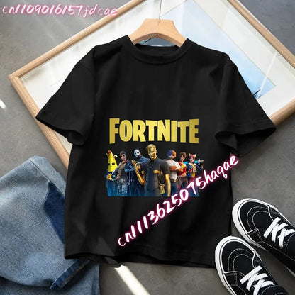 Fortnites Kids Black Cotton T Shirt Fortress Night Baby Short Sleeve Tees Shirt Cartoon Boy Girl Summer Clothes Kawaii Tops Gift