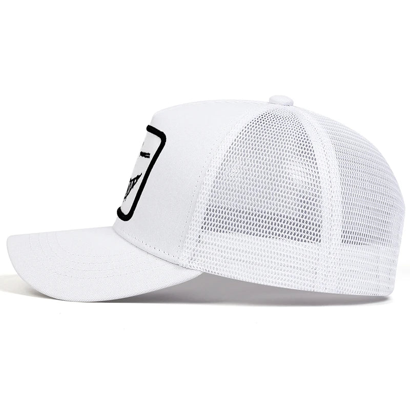 Czapki z daszkiem typu „trucker” unisex z haftem przedstawiającym uśmiechniętą twarz z zębami, z siateczką baseballową, na wiosnę i lato, chroniące przed słońcem, z regulowanym paskiem, na co dzień
