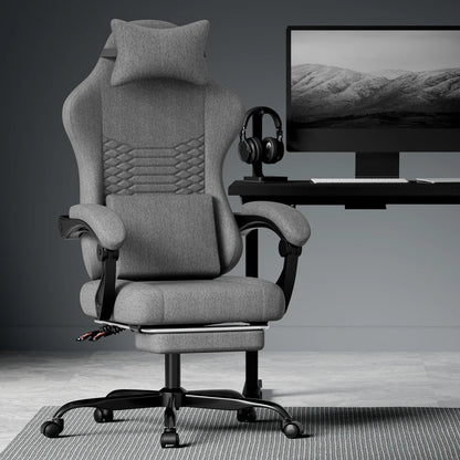 Gaming Chair Fabric Office Chair, Massage Gaming Chair with Headrest, Ergonomic Racing Gaming Seat with Footrest, for Relaxing