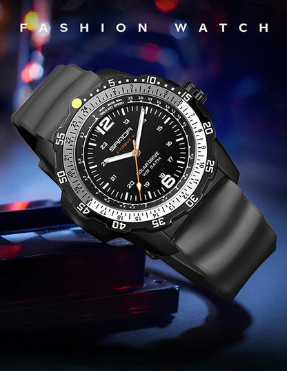 SANDA Luxury Men's Solar-powered Watch Creative Quartz Dial Luminous Hands Waterproof Sport Student Wristwatch Innovative Design