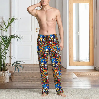 Custom Print Men's Soniced Pajama Pants Hedgehog Game Sleepwear Sleep Lounge Bottoms with Pockets