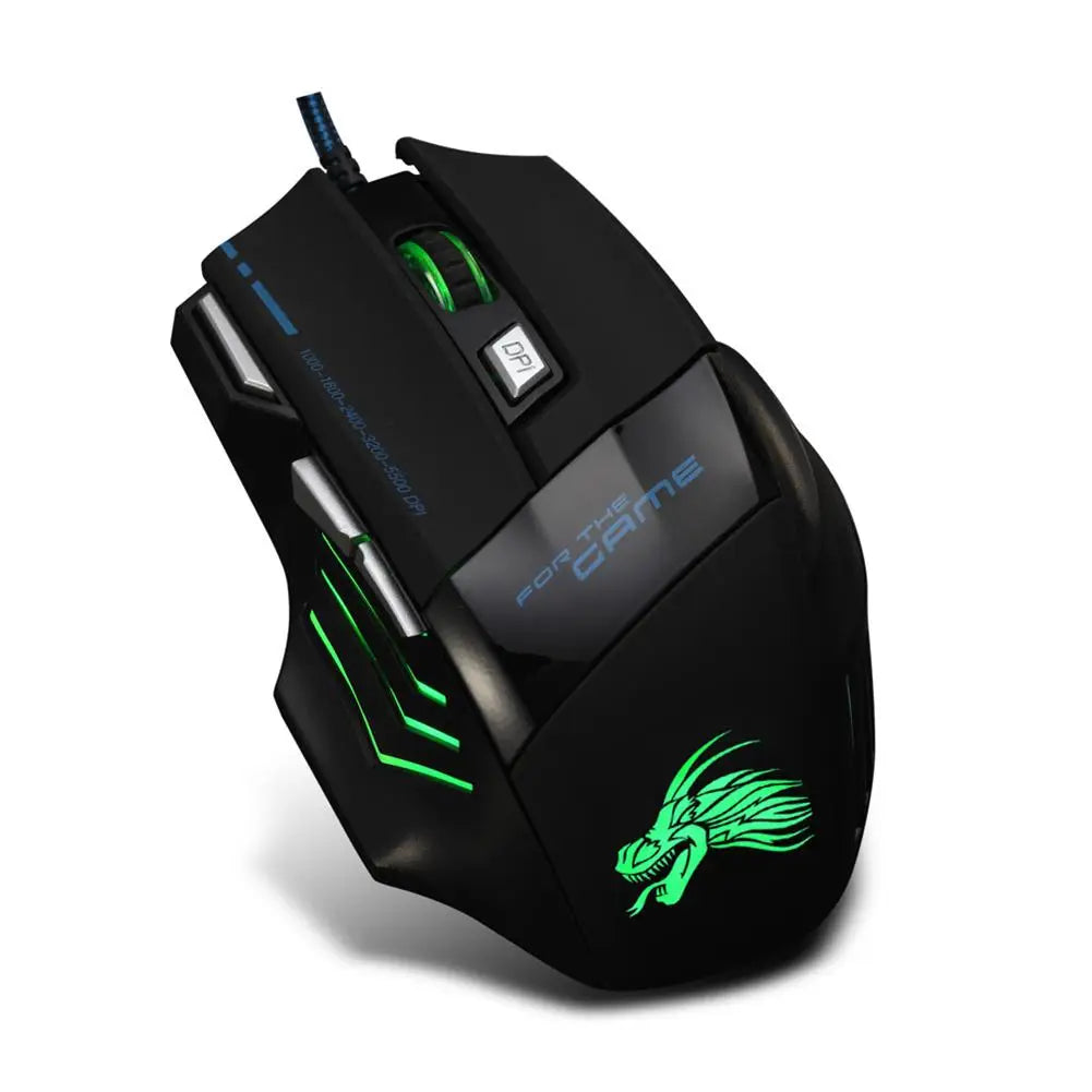 Rato Gaming com Fio, Retroiluminação de 7 Cores, 5500 DPI Ajustáveis, Preto, Rato Ótico com Fio para PC Gamer e Computador de Secretária