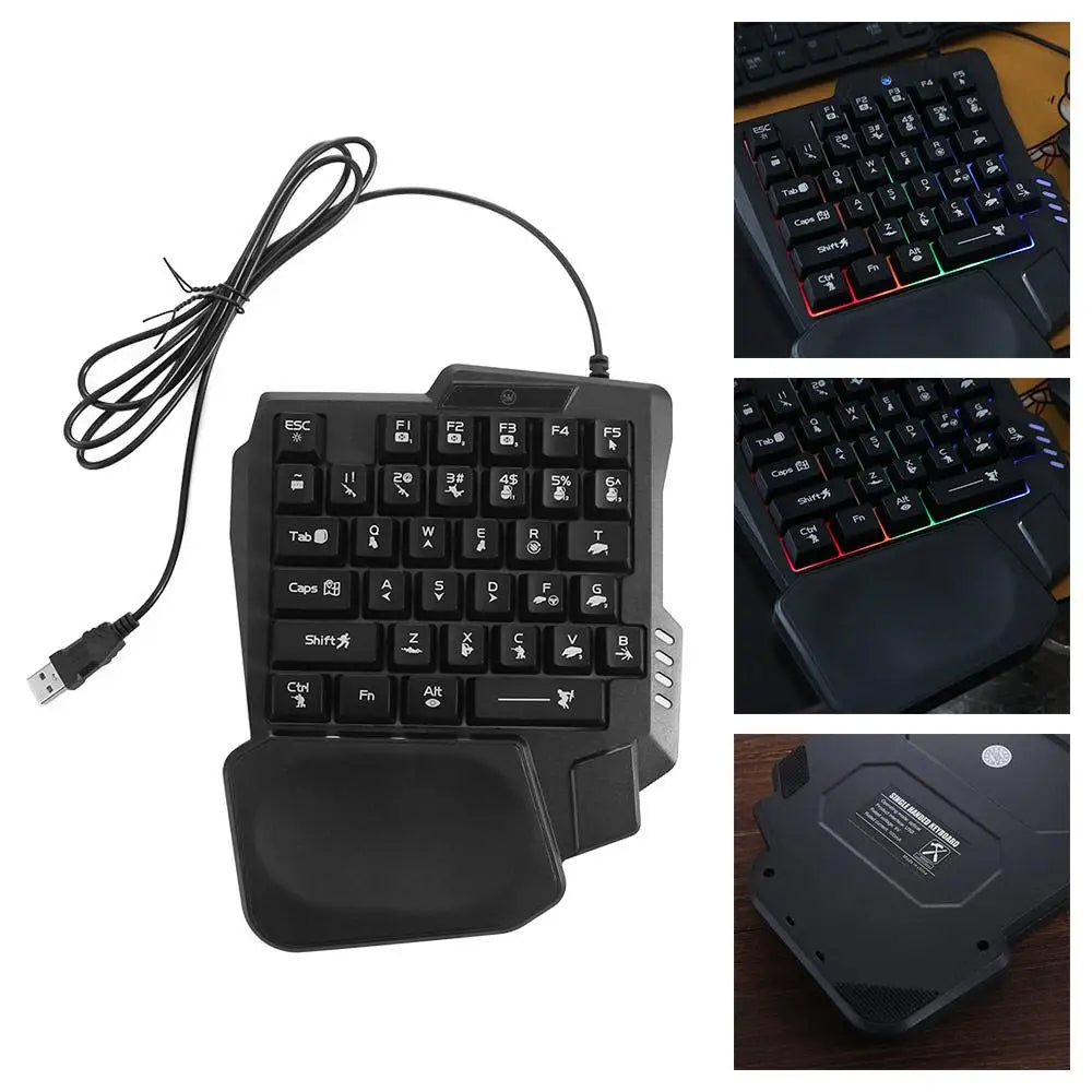 USB Single Hand Keyboard Ultra-slim Mini One Handedly Keyboard Luminous Wired Gaming Mechanical Keyboard Smartphone