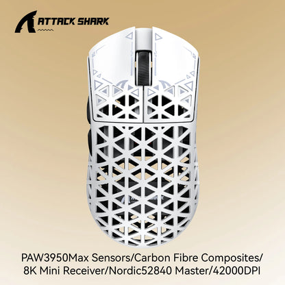 ATTACK SHARK R5 Tri-mode Ultra Wireless Gaming Mouse Carbon Fiber 8K ,PAW3950MAX ,8000Hz Wireless Polling Rate, DPI up to 42000