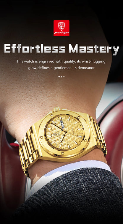POEDAGAR Business Men Clock Date Week Stainless Steel Luxury Man Wristwatch Waterproof Luminous Sport Quartz Men's Watches Reloj