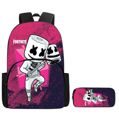 Fortnite Cartoon Backpack w/ Front Pocket & Pencil Case 2PCS - School Set for Boys Girls Age 5-8, Back to School Gift
