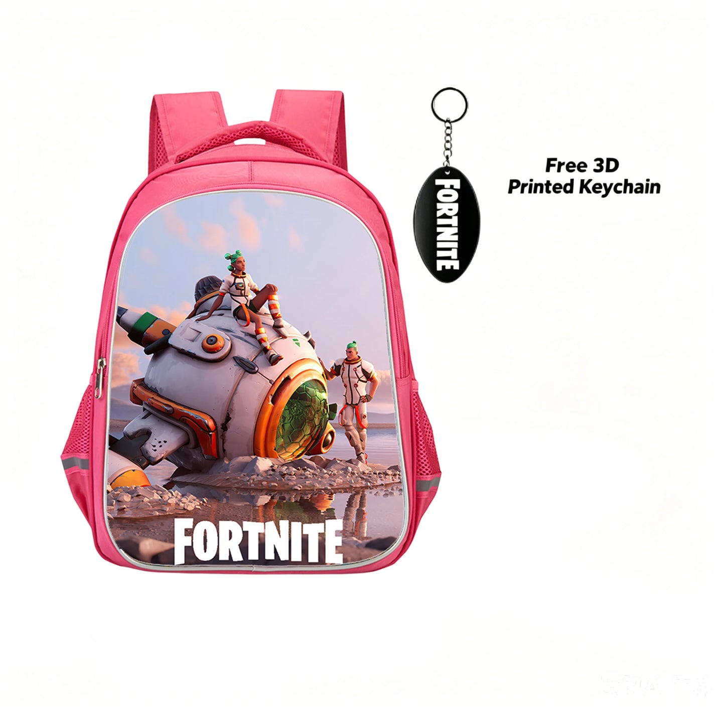 Mochila Fortnite Cartoon vermelha de 16" unissexo com fecho duplo, grande capacidade, mochila escolar para crianças, meninos e meninas dos 5 aos 8 anos