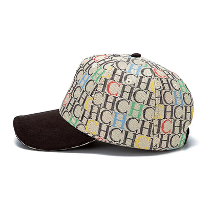 Czapka baseballowa z nadrukiem monogramu CH, usztywniona, regulowana, unisex, typu „dad hat”, z daszkiem przeciwsłonecznym, w stylu streetwear, czarna, z tkaniny, czapka codzienna