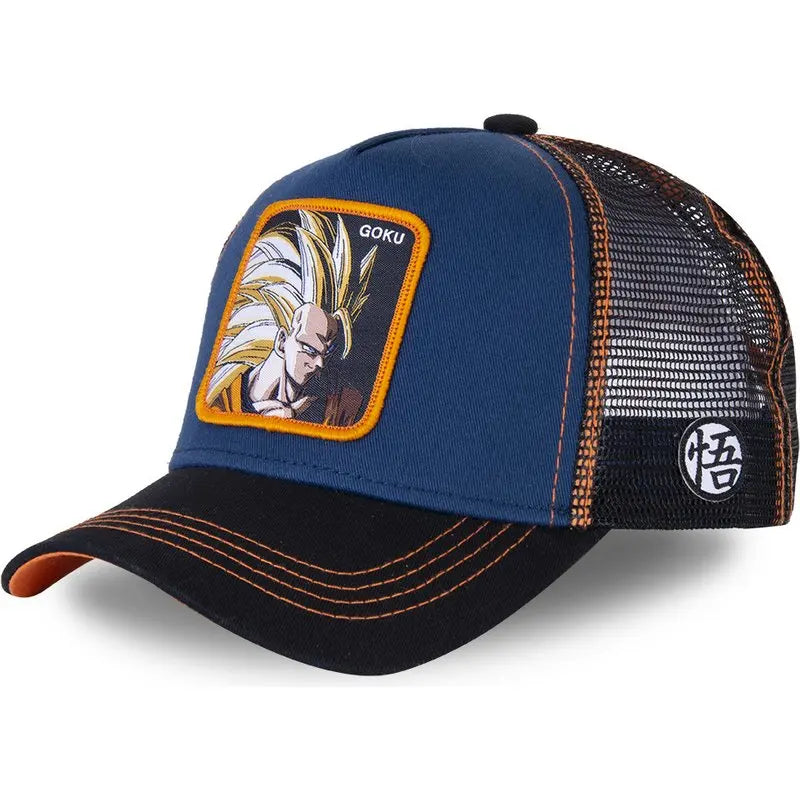 Dragon Ball Son Goku-Kappe, Sommer-Reisekappe mit Schirm, Herren-Kappe mit Stickerei, im Hip-Hop-Stil, Sonnenvisier, verstellbare Trucker-Kappe aus Netzstoff