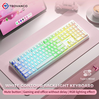 Teclado Bluetooth V108 Pro para oficina, bajo nivel de ruido, 2.4G, con cable e inalámbrico, diseño completo, membrana con retroiluminación RGB