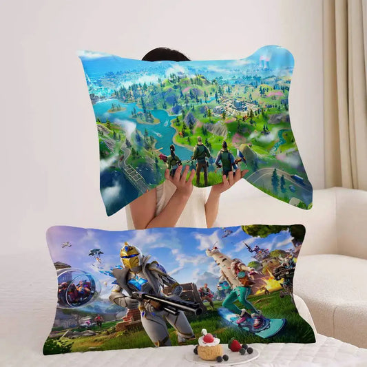Toalha de almofada antiderrapante premium Cartoon Game F-FortniteS em poliéster de secagem rápida, com fronha antiderrapante segura.