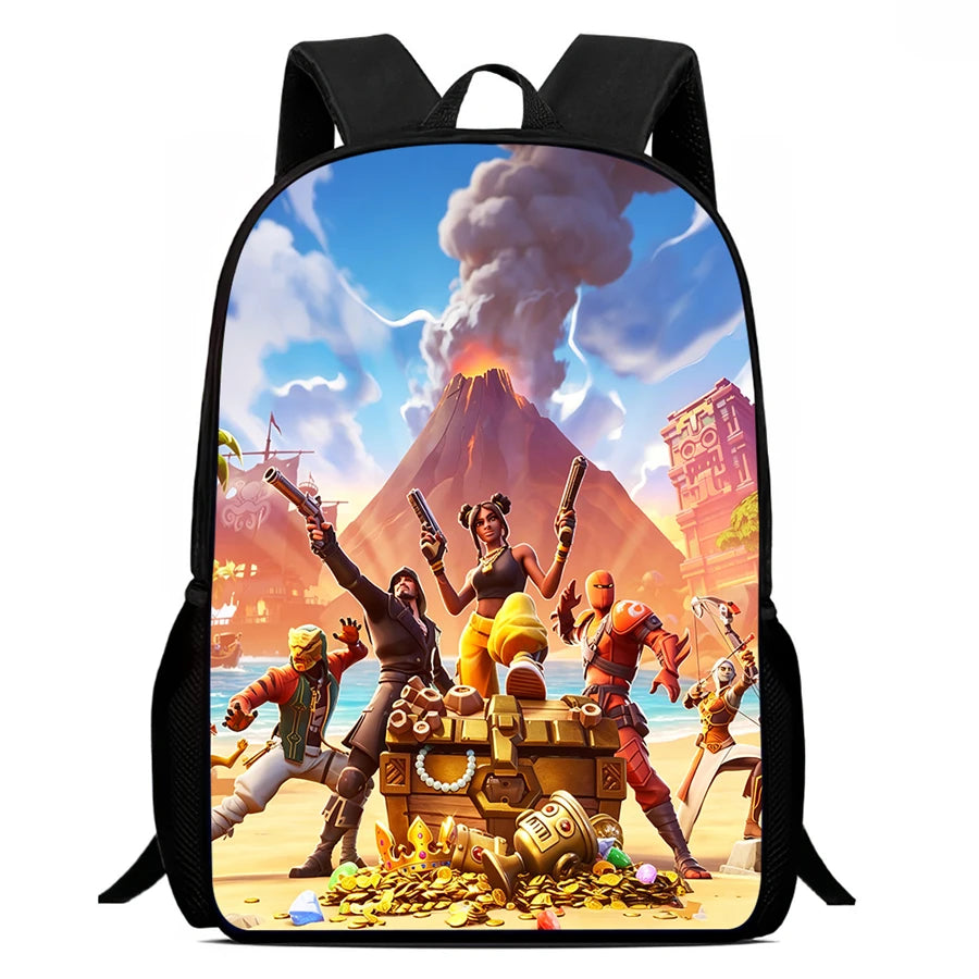 Fortnite Cartoon 15-Zoll leichter Rucksack mit verstellbaren Schultergurten – tägliche Schultasche für Kinder, Jungen und Mädchen, Alter 5-9