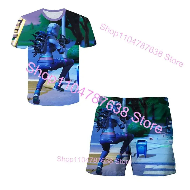 2PCS Suits F-Fortnited Victory 3D T-shirt Shorts Kids Tops Girls Boys Battle Royale Clothes Harajuku Tees Hero Children T Shirt