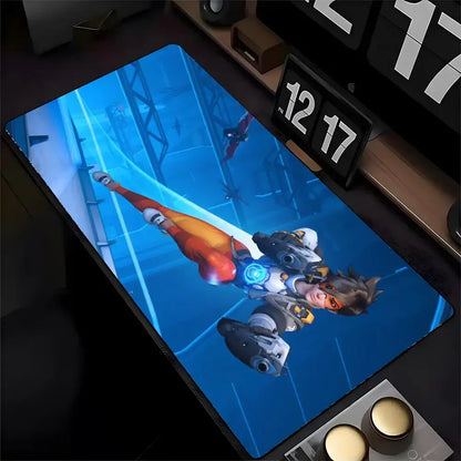 Mouse Pad Overwatch Genji, imprimare HD, pentru gameri pe computer, margine cusută, mouse pad antiderapant XXL90x40cm, suport pentru tastatură și birou PC