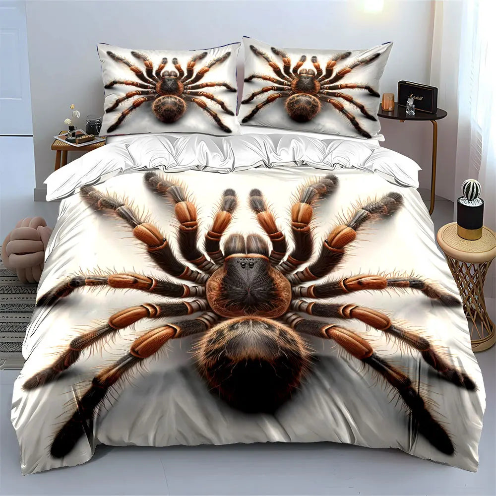 3D-Bettbezug-Set mit Nahaufnahme eines flauschigen Spinnenmusters, digital bedruckte farbenfrohe Polyester-Bettwäsche mit Reißverschluss, als Geschenk für Kinder