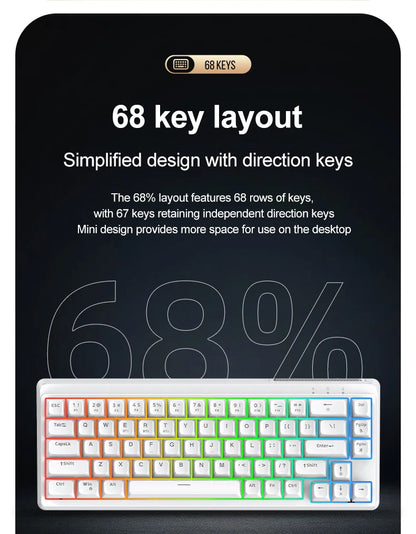 FREEWOLF M68SE Teclado con tacto mecánico de 68 teclas, mini teclado compacto con cable y silencioso para portátiles, gaming y uso de oficina