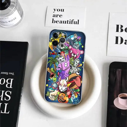 Cartoon B-Battle-R-Royales-F-FortniteS for iPhone 17 16 15 14 13 12 11 Pro Max Plus Transparent Soft TPU Phone Cover