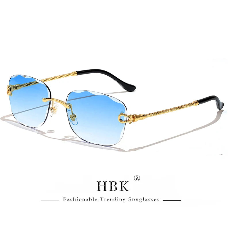 Lunettes de soleil métalliques sans monture HBK pour homme, lunettes de soleil « Wave Cutting » pour femme, lunettes de voyage et de shopping, lunettes de vue UV400, style estival