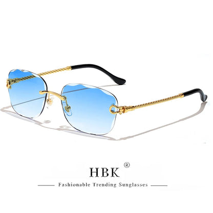 Lunettes de soleil métalliques sans monture HBK pour homme, lunettes de soleil « Wave Cutting » pour femme, lunettes de voyage et de shopping, lunettes de vue UV400, style estival