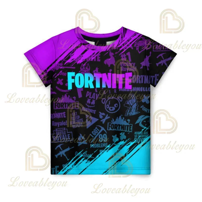 Fortnite Adult Children's Clothing 3D Digital Printing Loose Large Size Short-sleeved T-shirt Kids Summer Tee Tops