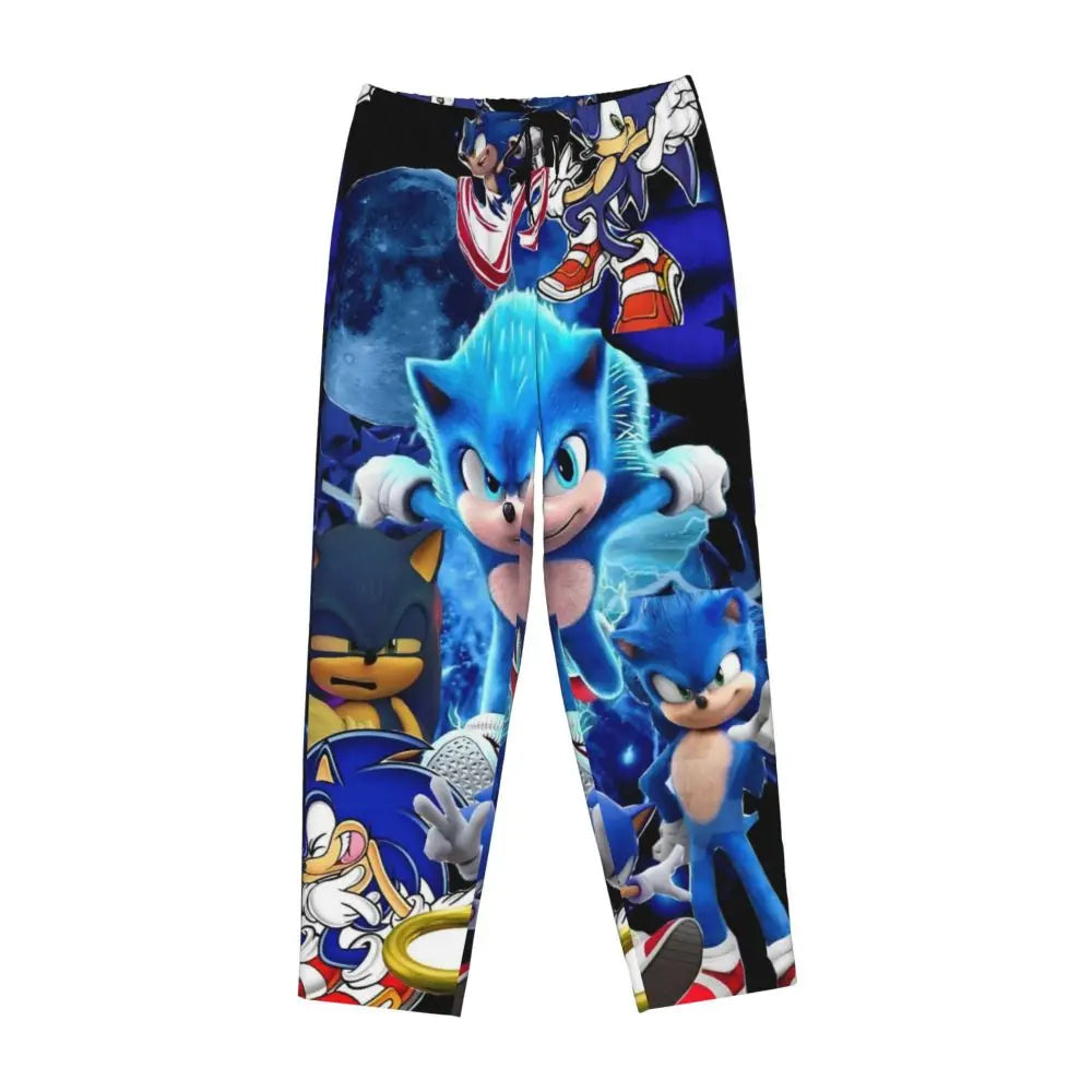 Custom Women Soniced Pajama Pants Printed Hedgehog Game Sleep Sleepwear Bottoms with Pockets