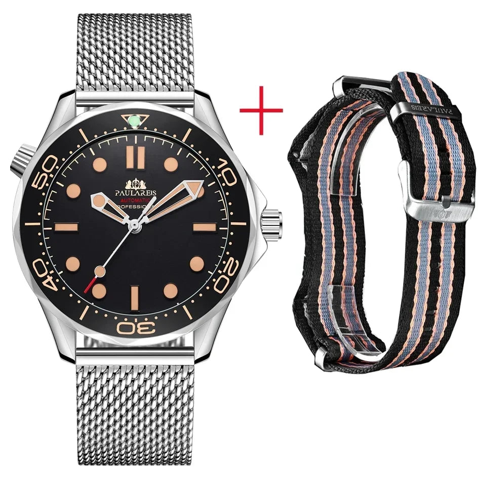 Automatic Mens Watch Mechanical Self Wind Movement Net Stainless Steel Nylon Strap Luxury Fashion Watches