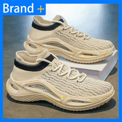 Chaussures de sport pour homme en maille légère et souple, semelle épaisse, antidérapantes, chaussures de tennis à lacets, pour le fitness en plein air et la course à pied au printemps