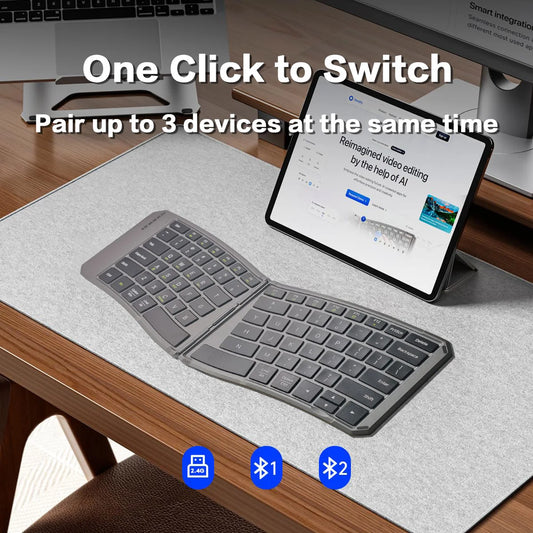 Ergonomic Foldable Bluetooth Keyboard,Split Compact Portable Keyboard for Business Travel,Folding Rechargeable Wireless Keyboard
