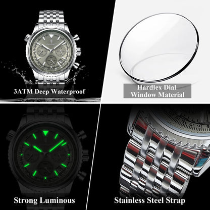 POEDAGAR Fashion Men's Quartz Watch Stainless Steel Waterproof Luminous Man Watch Chronograph Date Multifunction Watches For Men