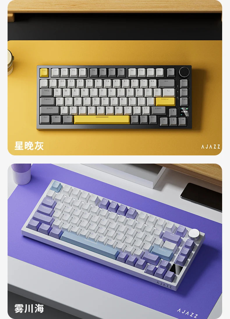 AJAZZ AK820 mechanische Tastatur, 70 % Kompaktlayout/RGB-Beleuchtung/Hot-Swap-fähige Switches, mit kabelgebundener, kabelloser und Bluetooth-Verbindung