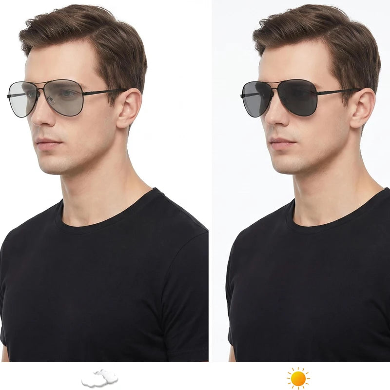 Klasické pilotní fotochromatické sluneční brýle pro muže a ženy, módní chameleonové polarizované sluneční brýle pro muže, vhodné pro řízení, měnící barvu, s nočním viděním
