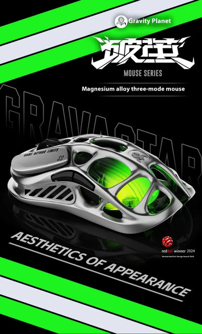 New GravaStar M1 M2 Wireless Magnesium Alloy Gaming Mouse PAW3395 4K 26000DPI Bluetooth 2.4G Wired Hollow Design Gamer Mouse