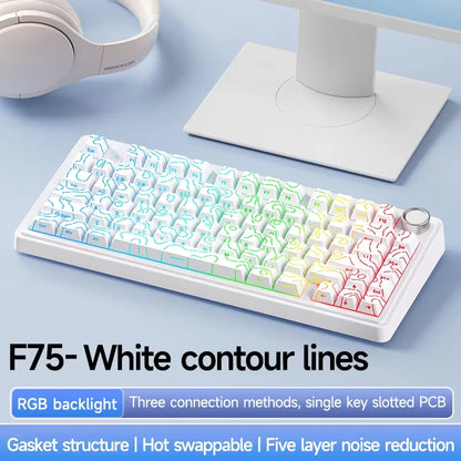 AULA F75 Pro kabellose mechanische Gaming-Tastatur mit Gasket-Mount, RGB, anpassbar, 75-%-Layout und seitlich gravierten PBT-Tastenkappen